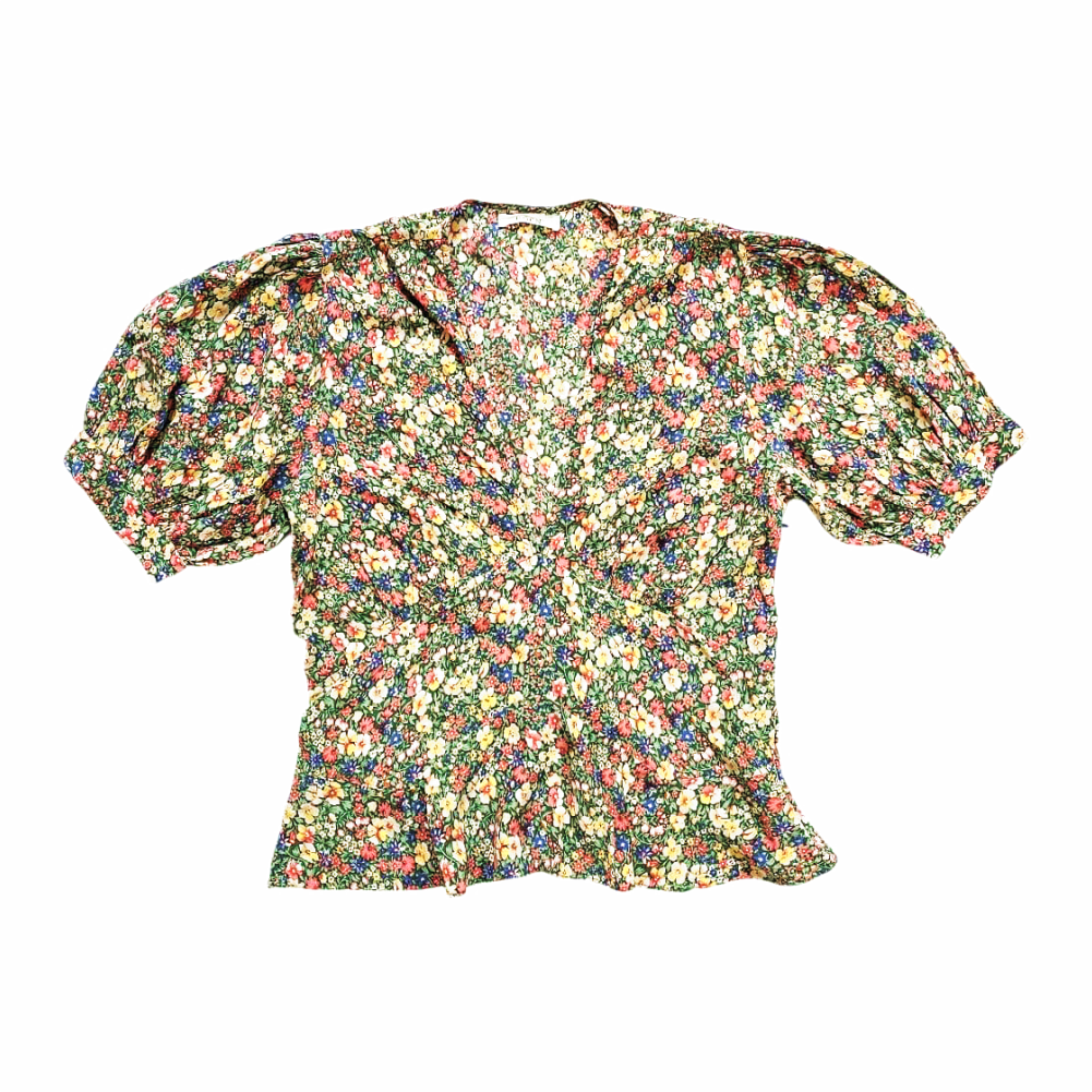 Puff Sleeves Floral Silk Blouse - Dôen