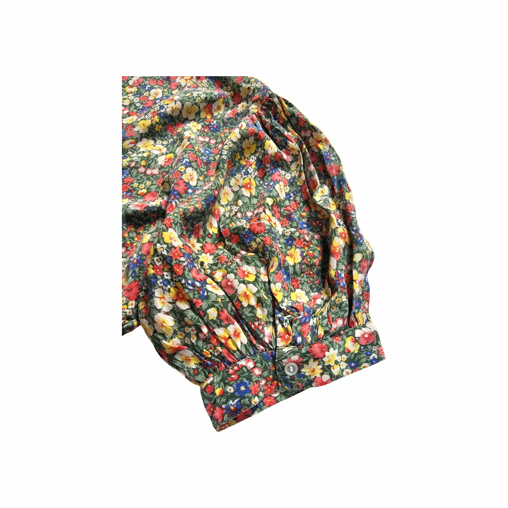 Puff Sleeves Floral Silk Blouse - Dôen