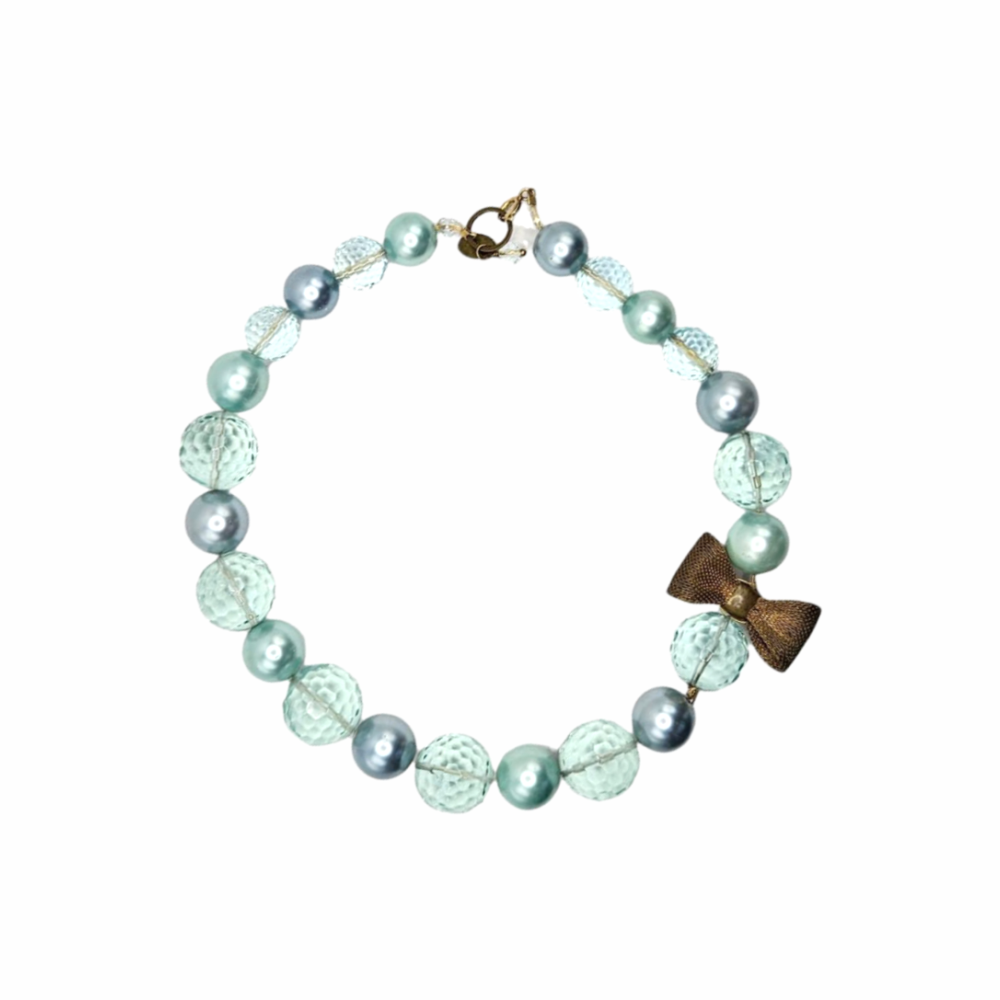 Close fitting Glass Bead and Metal Bow embellishment necklace - Dotty K