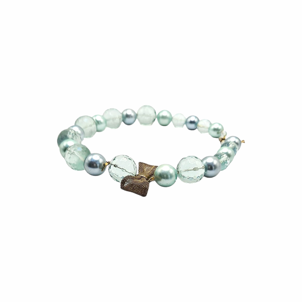Close fitting Glass Bead and Metal Bow embellishment necklace - Dotty K