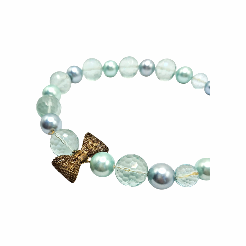 Close fitting Glass Bead and Metal Bow embellishment necklace - Dotty K