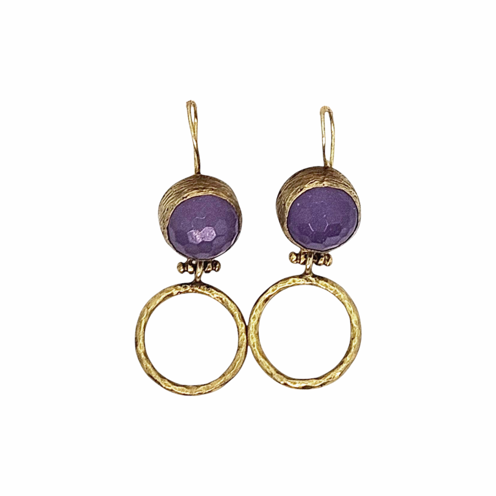 Amethyst Metal Drop Earrings with Hoops
