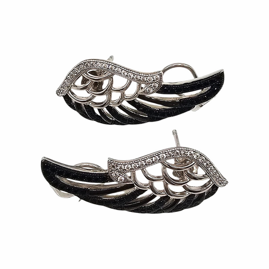 Dual-Tone Wing Rhinestone Climber Earrings