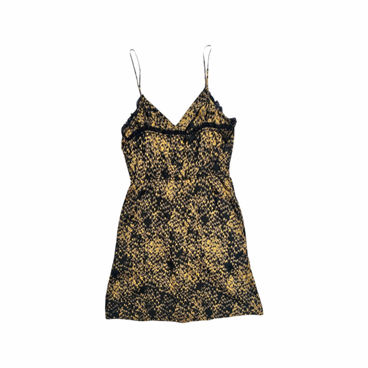 Lace Adorned Camouflage Slip On Silk Dress -Ecoté