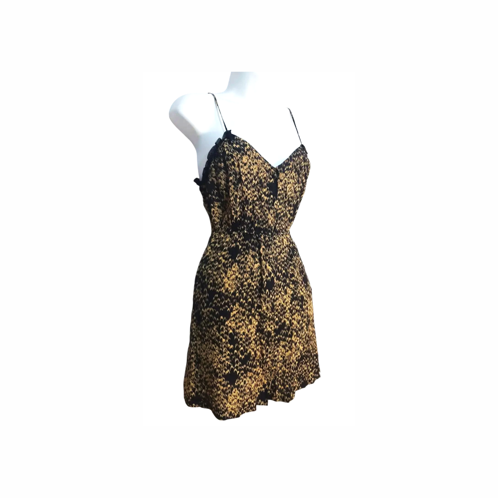 Lace Adorned Camouflage Slip On Silk Dress -Ecoté