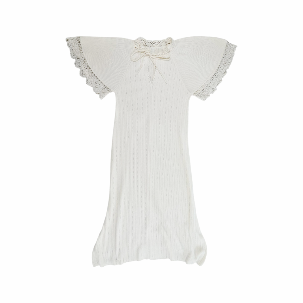 1970s Edwardian Revival Style Knitted and Crochetted Dress