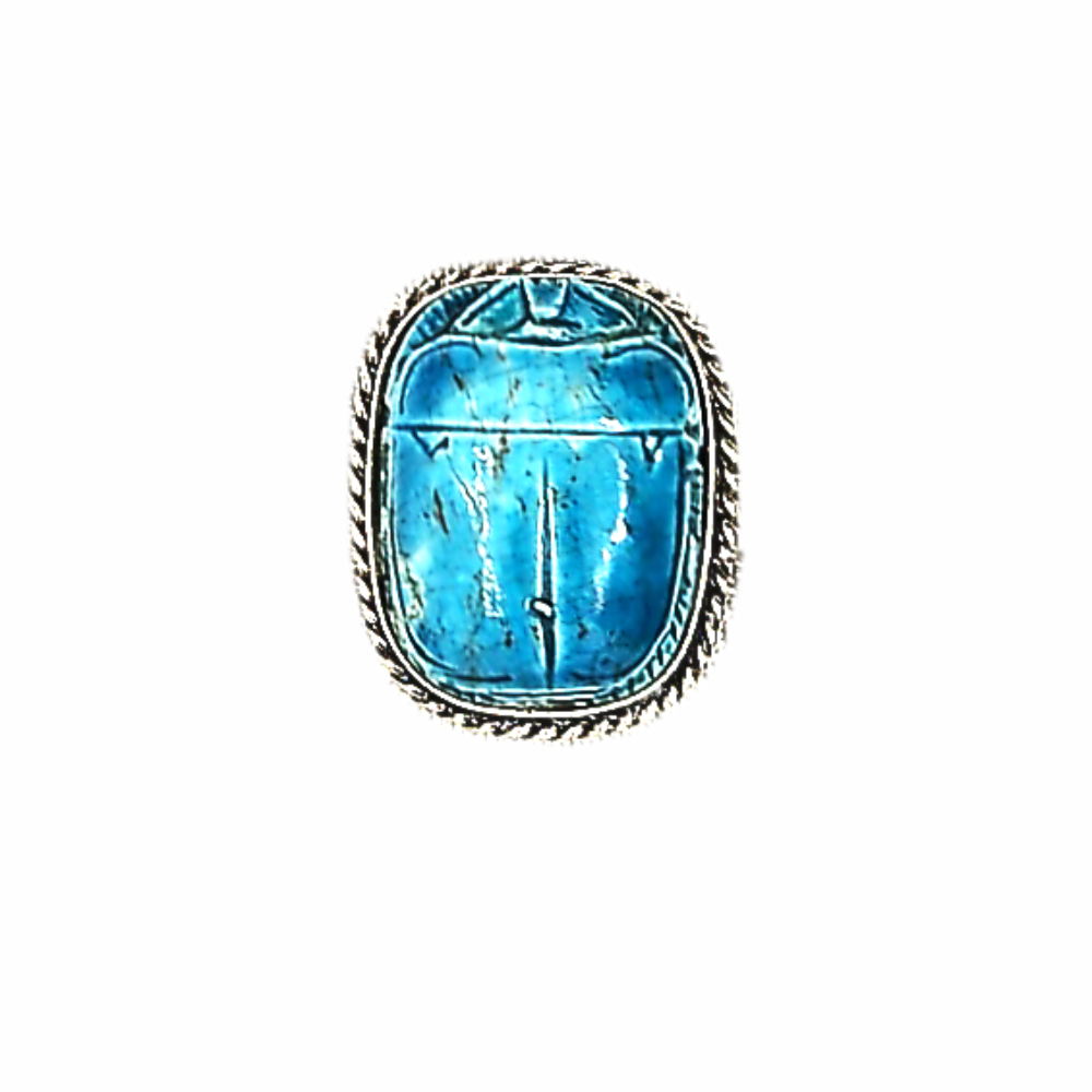 Glazed Faience & Hallmarked Sterling Silver Egypt Scarab Brooch - 1930s - Re:Velvet
