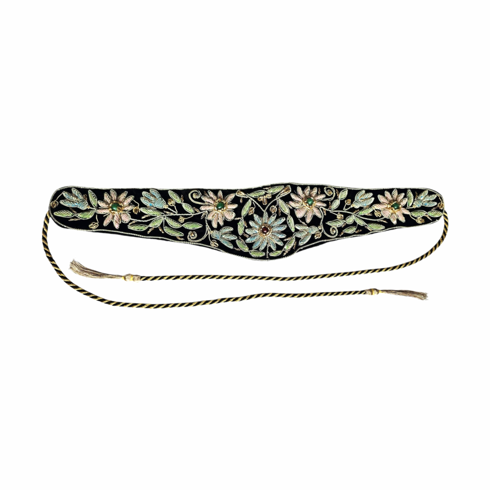 Vintage Belt with a Zardozy Metallic Gem Set Indian Hand Embroidered Front Panel - Re:Velvet
