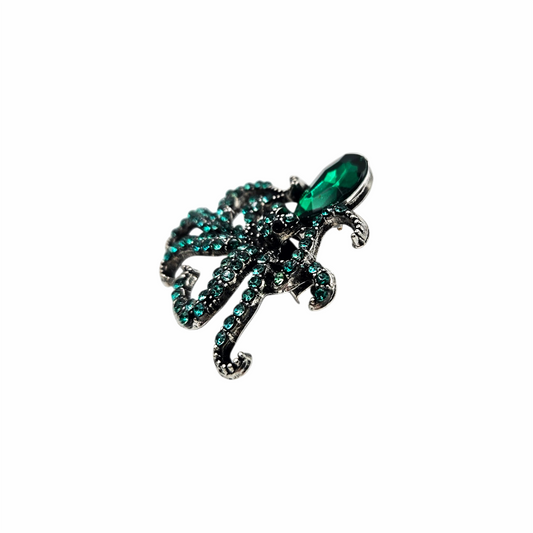 Crystal Octopus Brooch in Antiqued Silver-Tone - Re:Velvet