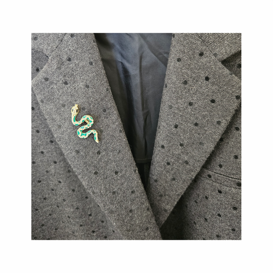 Vintage-Style Emerald Green Enamel Snake Brooch with Crystal Pavé - Re:Velvet