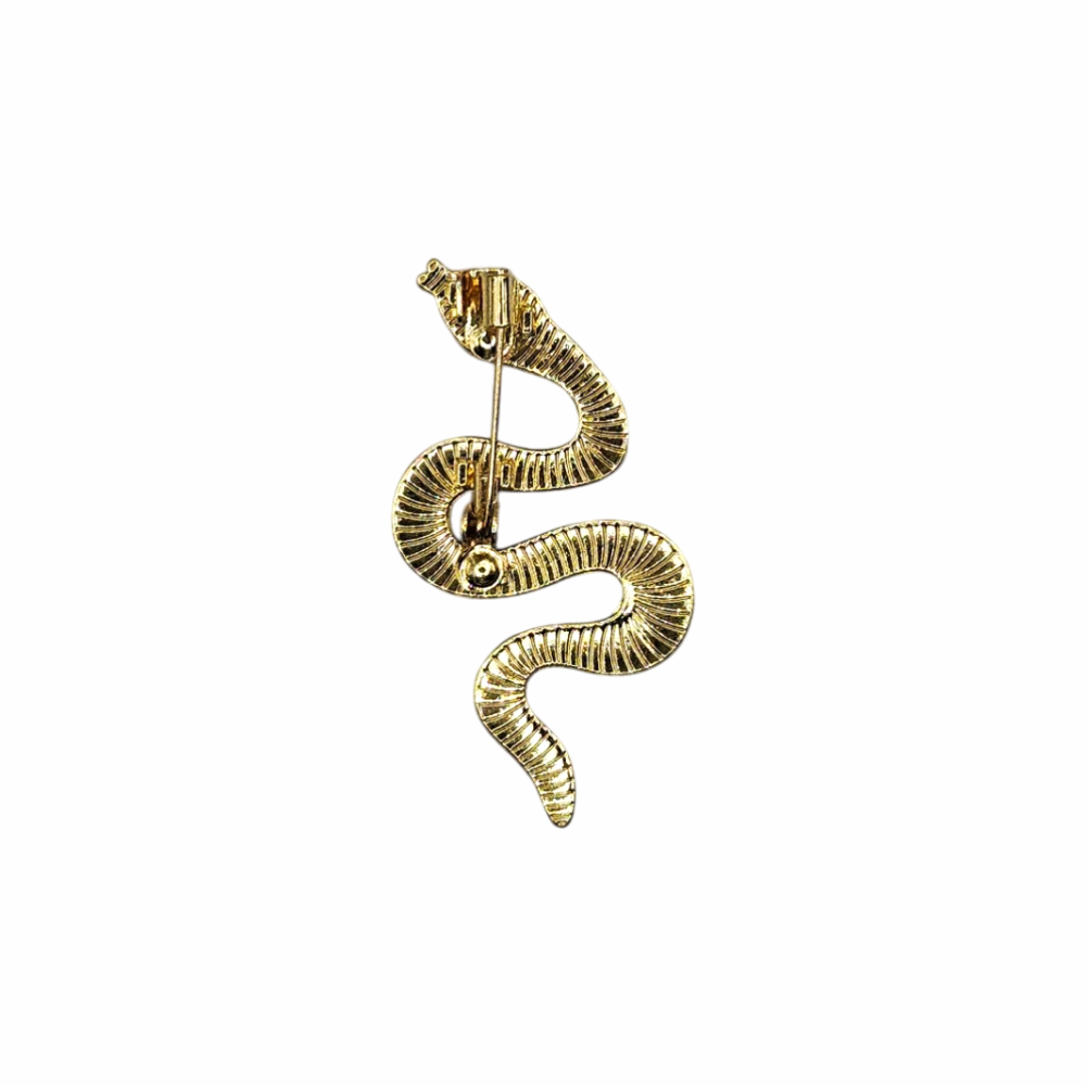 Vintage-Style Emerald Green Enamel Snake Brooch with Crystal Pavé - Re:Velvet