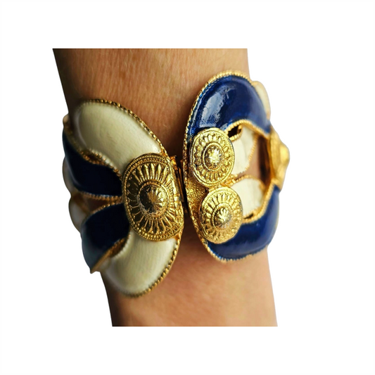 1960s Enamel Art Deco-inspired Hinged Cuff - Kenneth Jay Lane - Re:Velvet