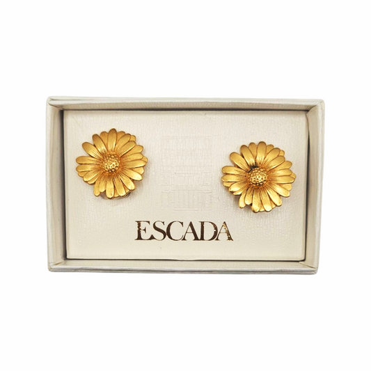Gold Plated Daisy Flowers Clip On Earrings - Escada