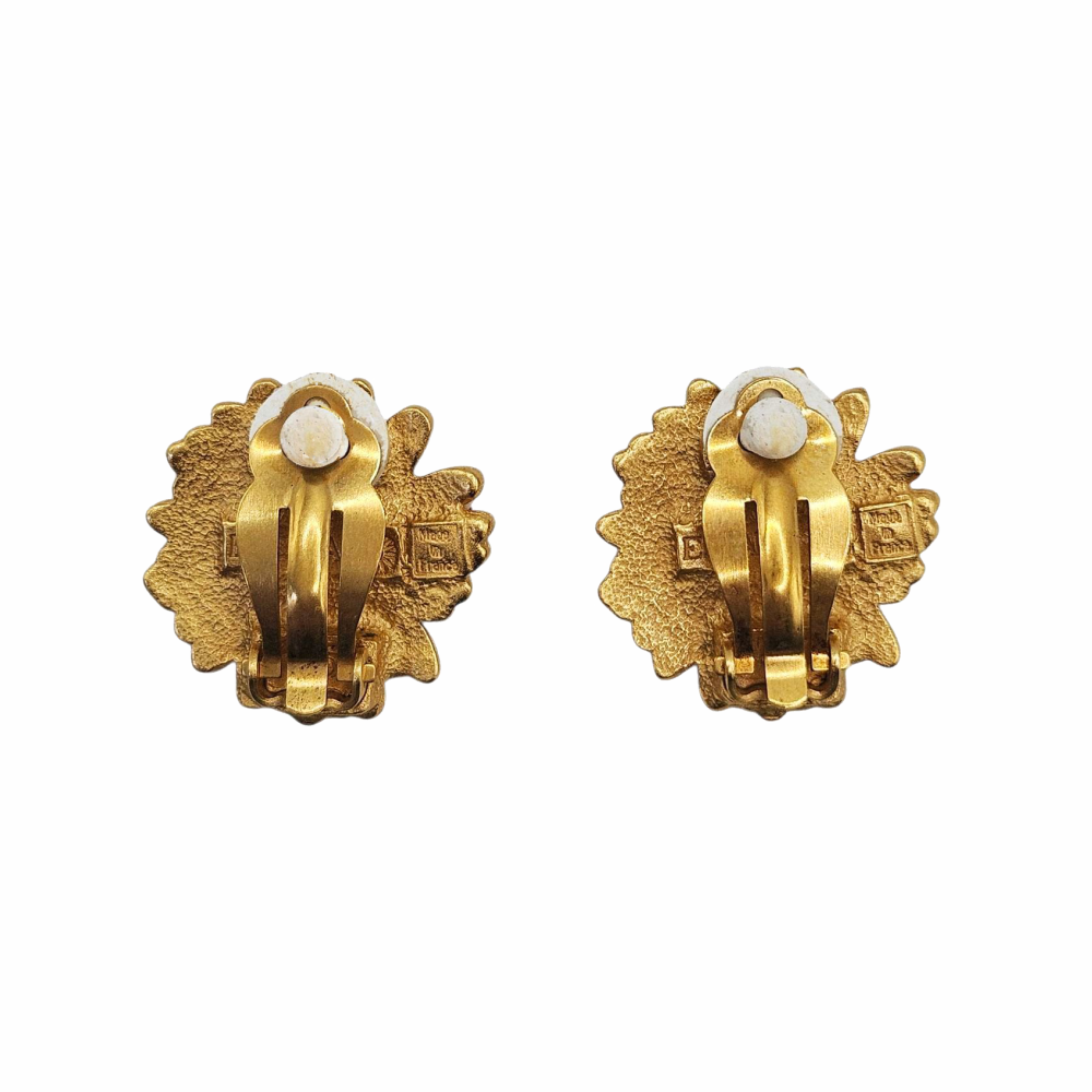 Gold Plated Daisy Flowers Clip On Earrings - Escada