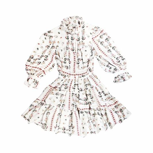 Puff Sleeves Silk Floral Mini Dress with Ruffled Collar & Cuffs - Etro