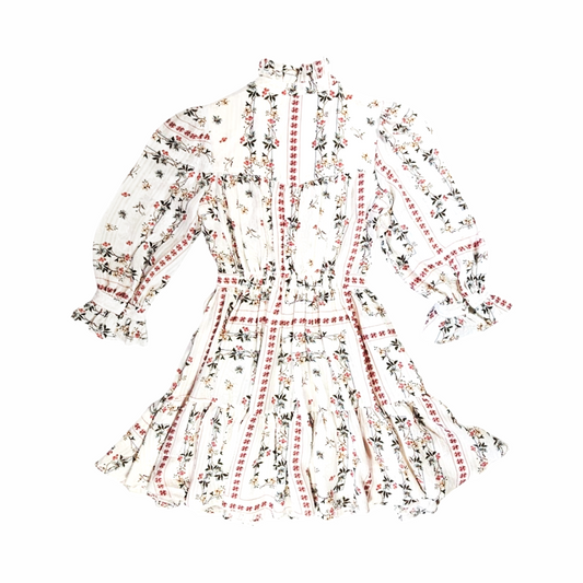 Puff Sleeves Silk Floral Mini Dress with Ruffled Collar & Cuffs - Etro