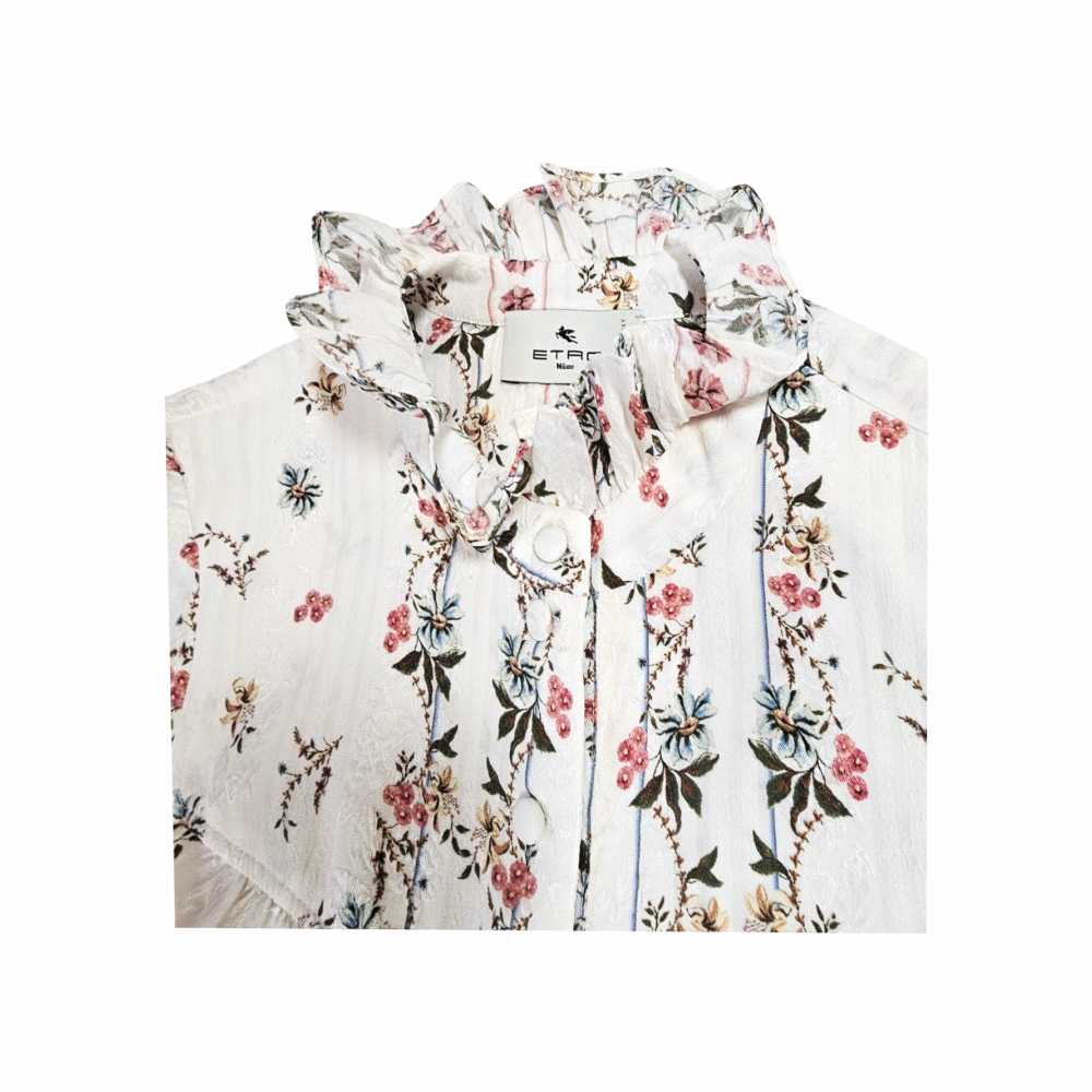 Puff Sleeves Silk Floral Mini Dress with Ruffled Collar & Cuffs - Etro