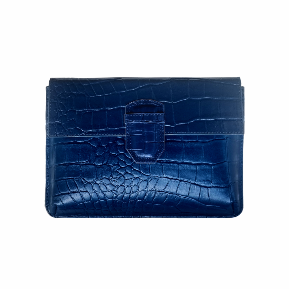 Croc Embossed Reclaimed Leather Clutch - Midnight Blue - Re:Velvet