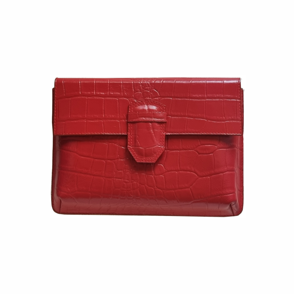 Croc Embossed Reclaimed Leather Clutch - Vermilion - Re:Velvet