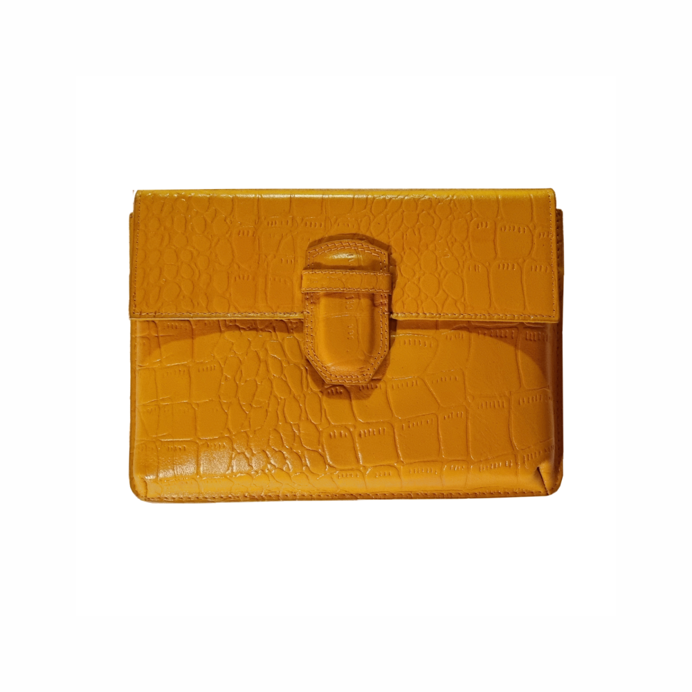 Croc Embossed Reclaimed Leather Clutch - Saffron - Re:Velvet