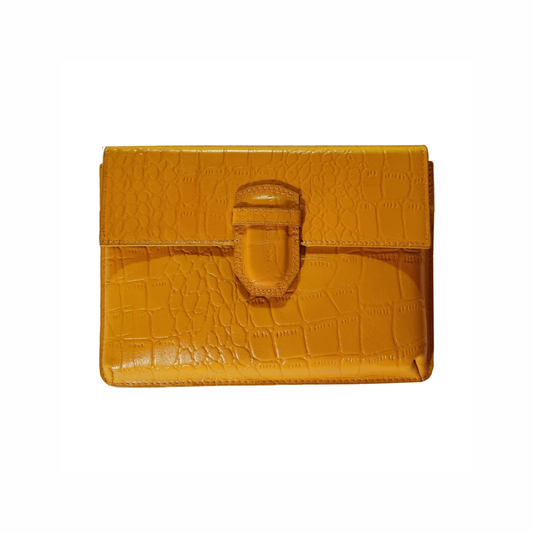 Croc Embossed Reclaimed Leather Clutch - Saffron - Re:Velvet