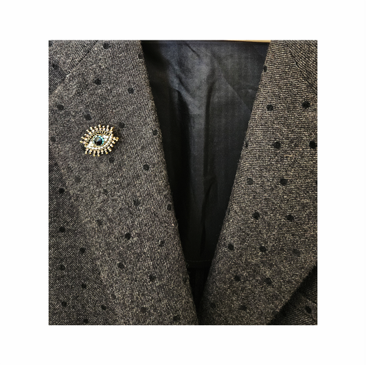 "Evil Eye" Motif Brooch with Blue Centre Stone and Pavé Detail - Re:Velvet