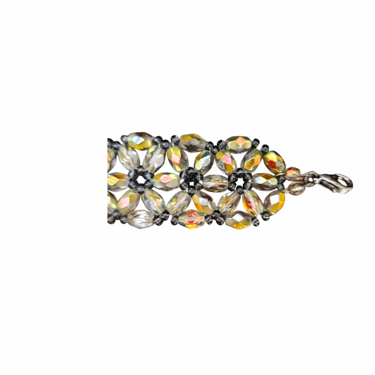 1950s Aurora Borealis Faceted Glass Floral Bead Bracelet - Re:Velvet