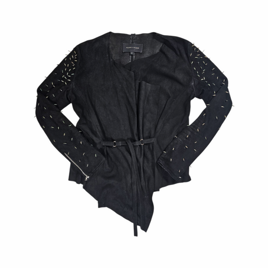 Suede Belted Jacket with Beaded Sleeves - Felder + Felder