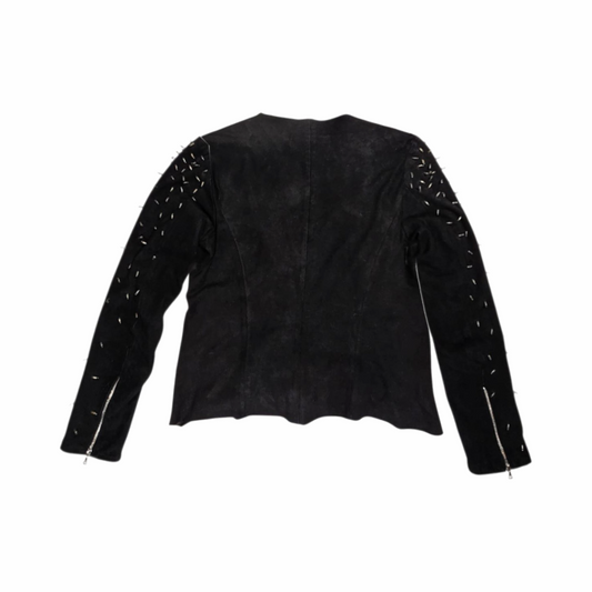 Suede Belted Jacket with Beaded Sleeves - Felder + Felder