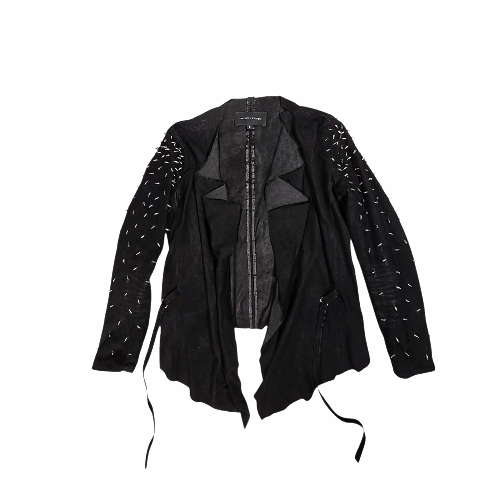 Suede Belted Jacket with Beaded Sleeves - Felder + Felder