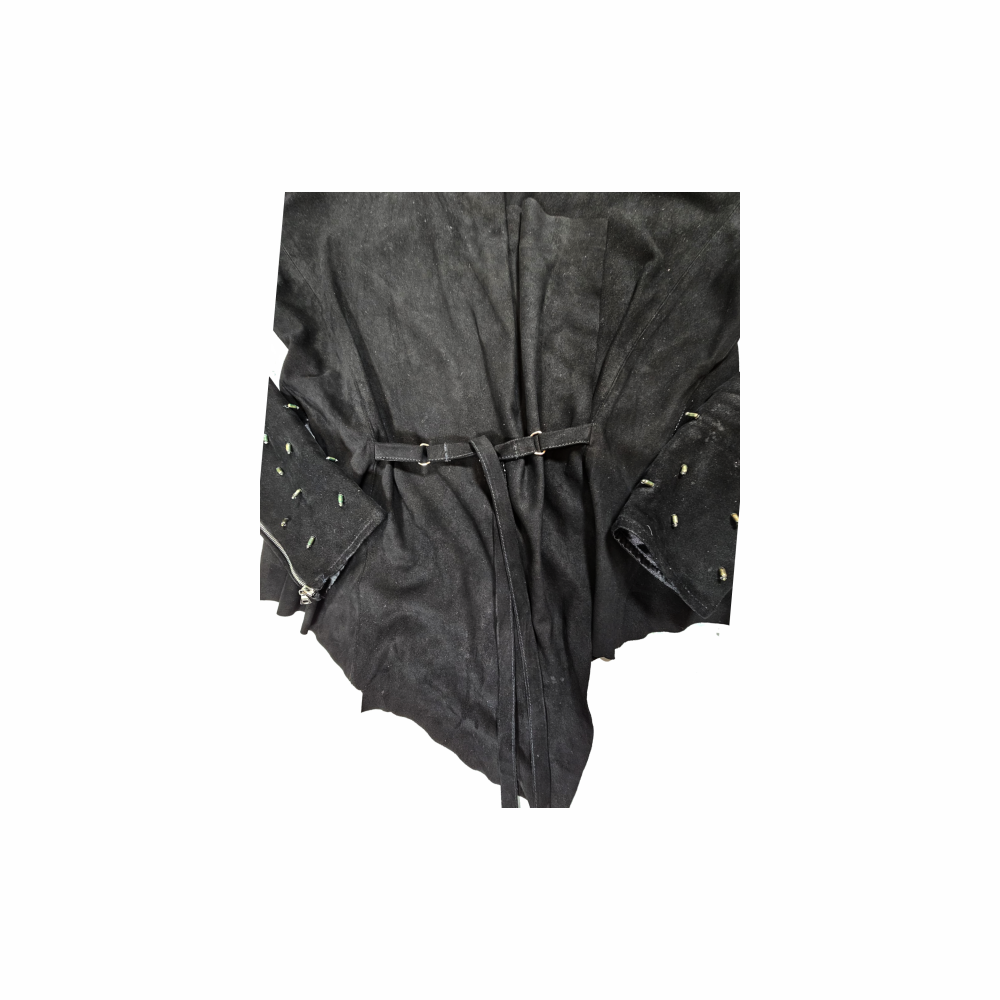 Suede Belted Jacket with Beaded Sleeves - Felder + Felder