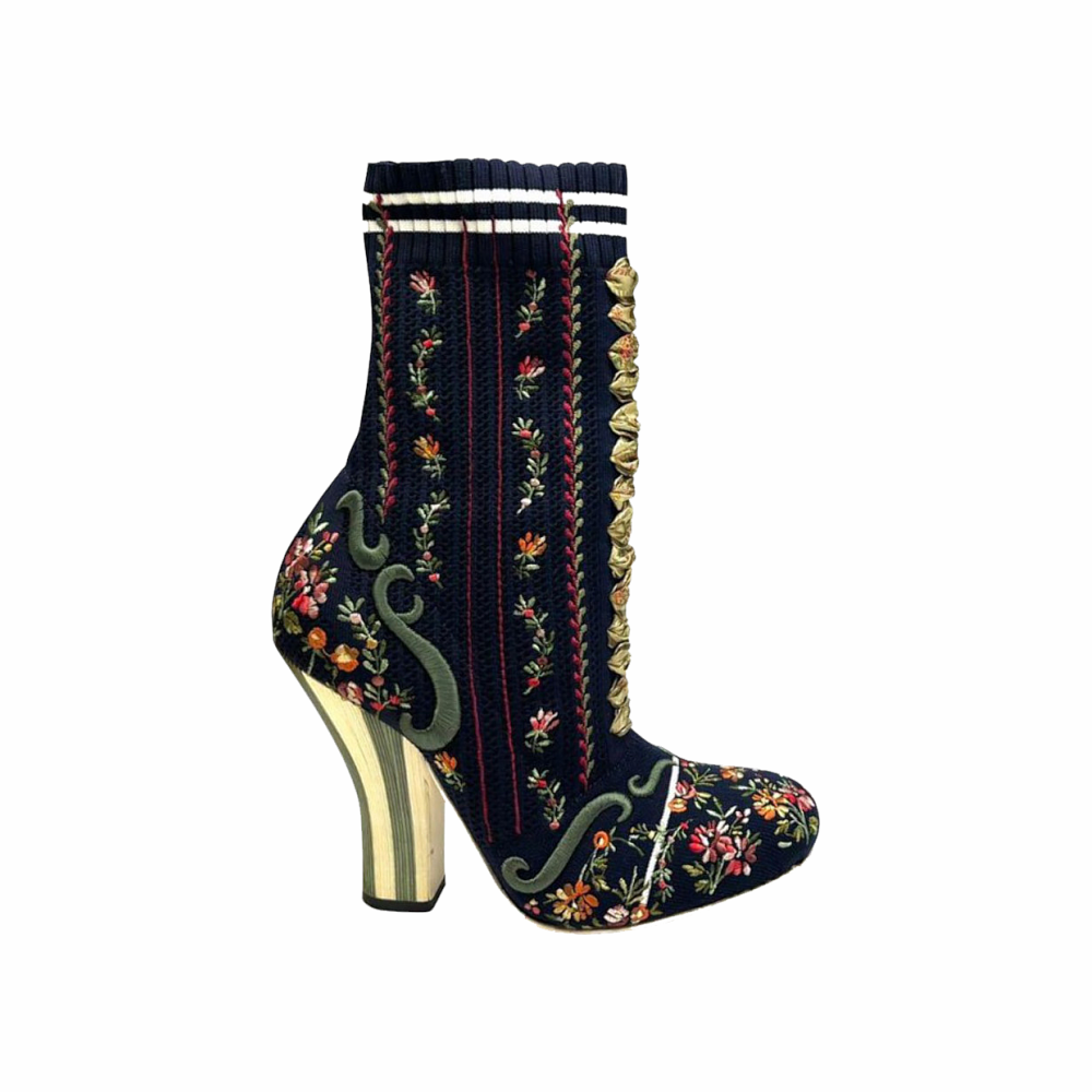 Embroidered Sock Ankle Boots - Fendi - Re:Velvet
