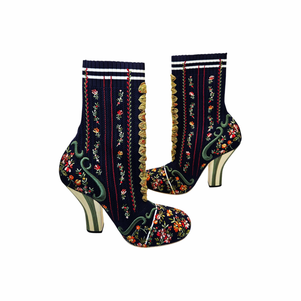 Embroidered Sock Ankle Boots - Fendi - Re:Velvet