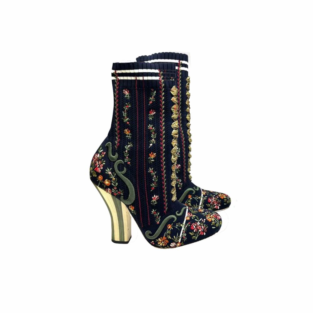 Embroidered Sock Ankle Boots - Fendi - Re:Velvet