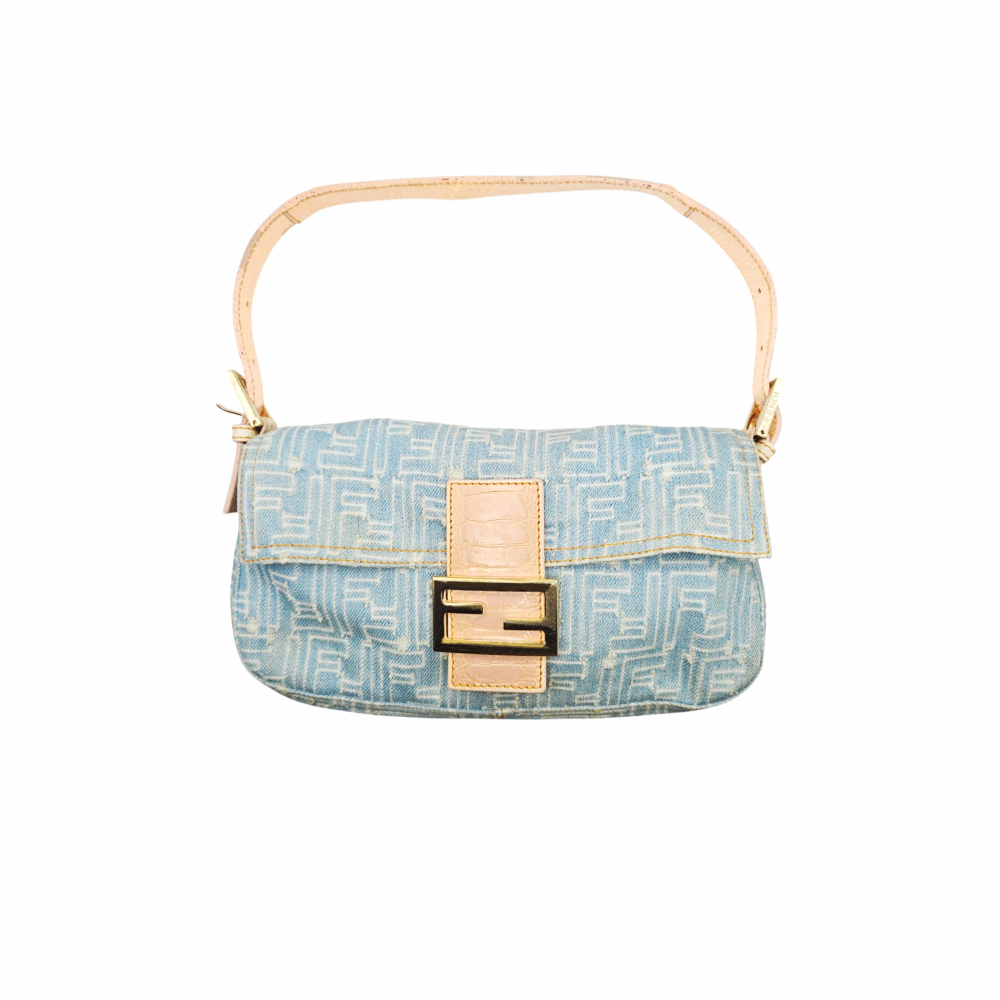 Zucca Momma Baguette Denim Shoulder Bag - FENDI