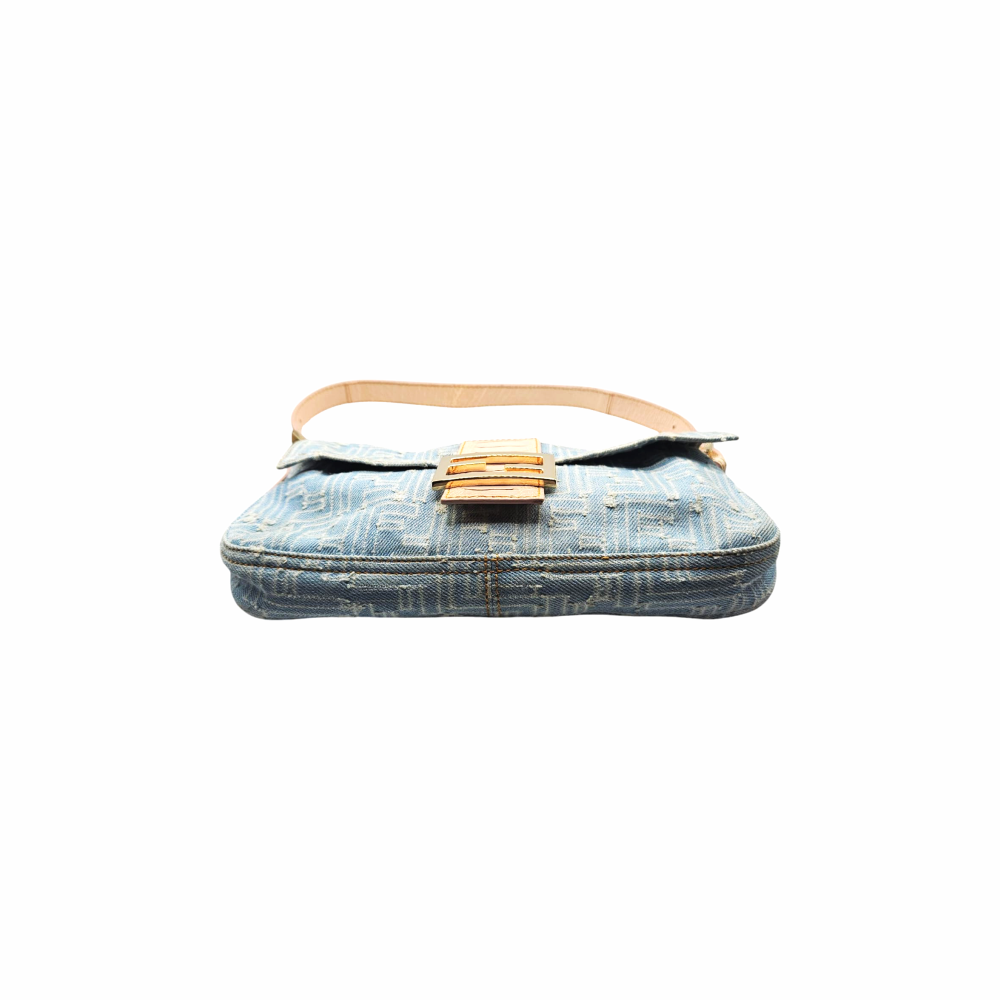 Zucca Momma Baguette Denim Shoulder Bag - FENDI