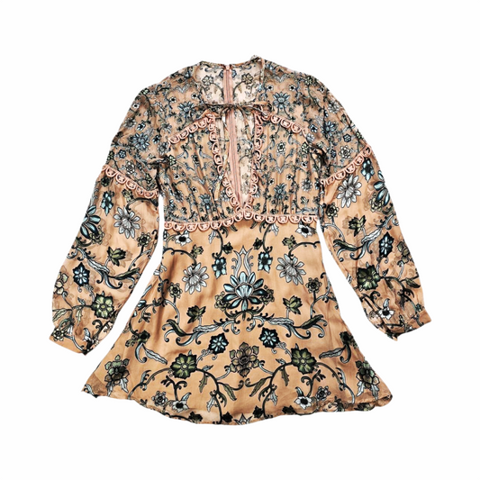 Floral Mini Dress with Lace Trim Decolletage- For The Love Of Lemons