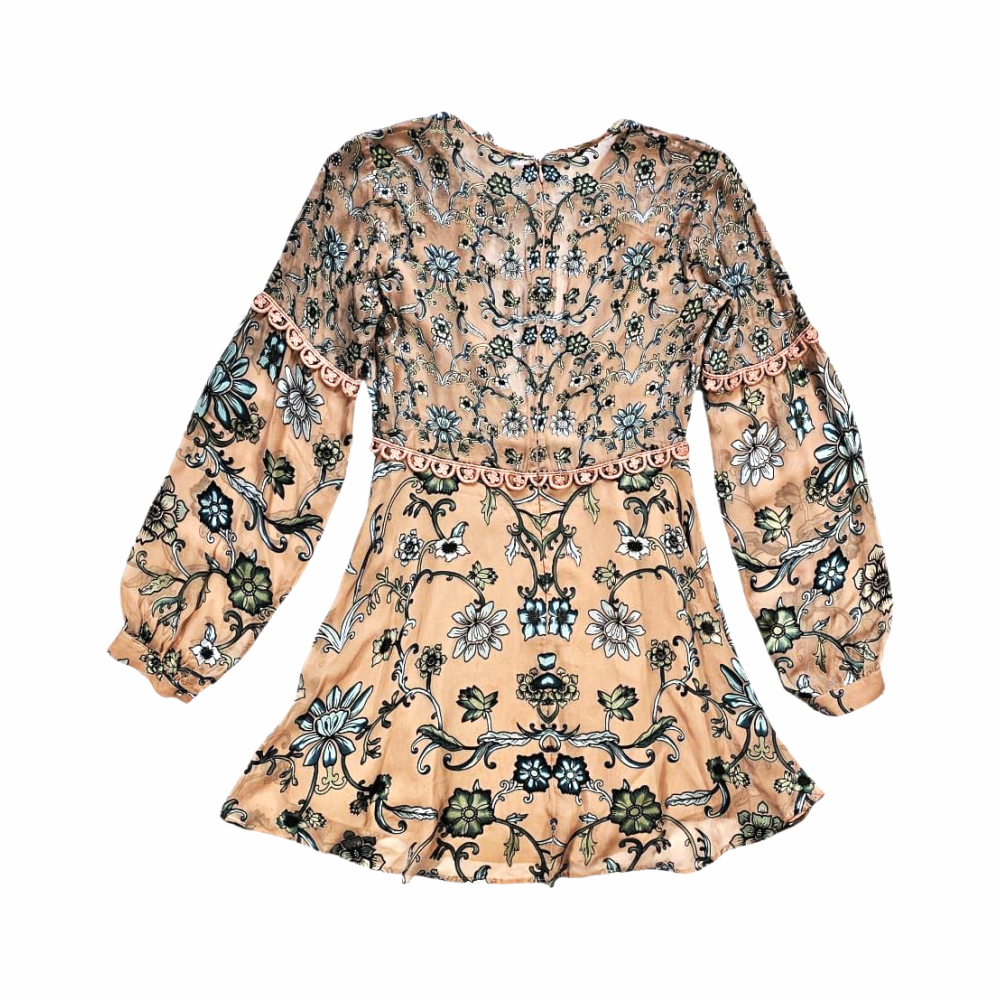 Floral Mini Dress with Lace Trim Decolletage- For The Love Of Lemons