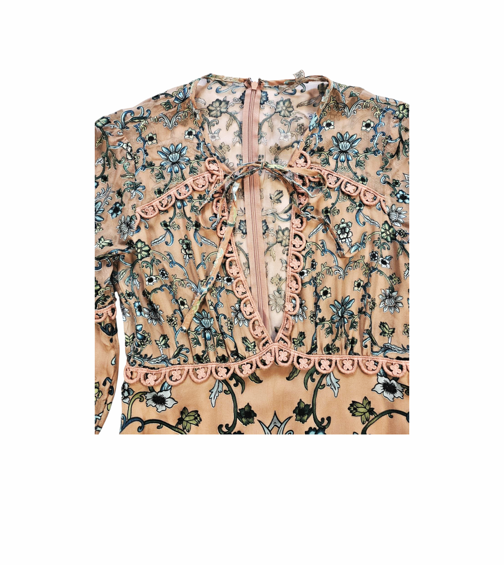Floral Mini Dress with Lace Trim Decolletage- For The Love Of Lemons