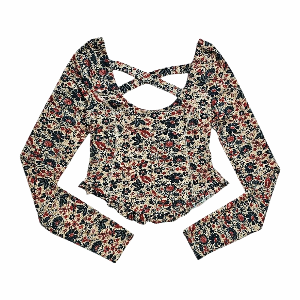 Floral Print Criss-Cross Back Long Sleeve Top - Free People