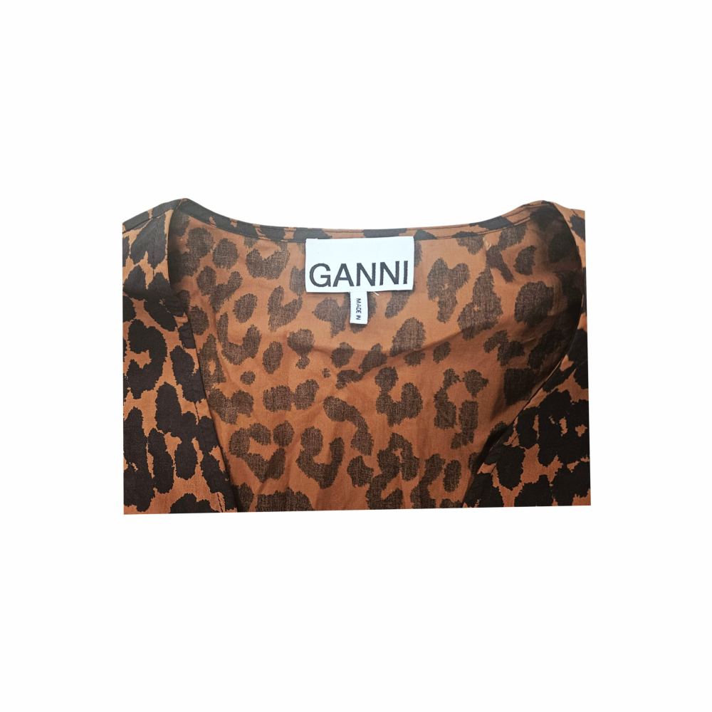Leopard Print Puff Sleeve Wrap Blouse in Organic Cotton - Ganni