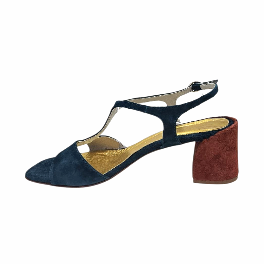 Bicolour Suede Block Heel Sandals - Giorgia Monica