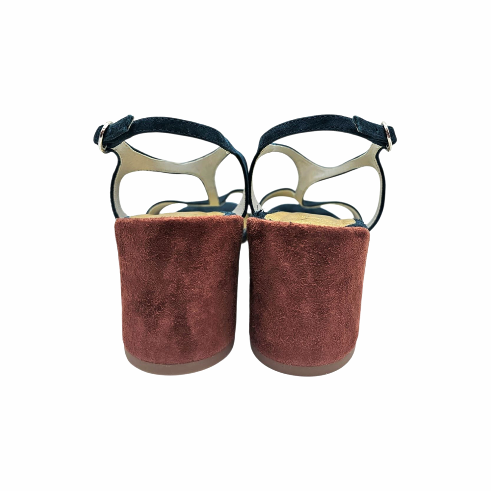 Bicolour Suede Block Heel Sandals - Giorgia Monica