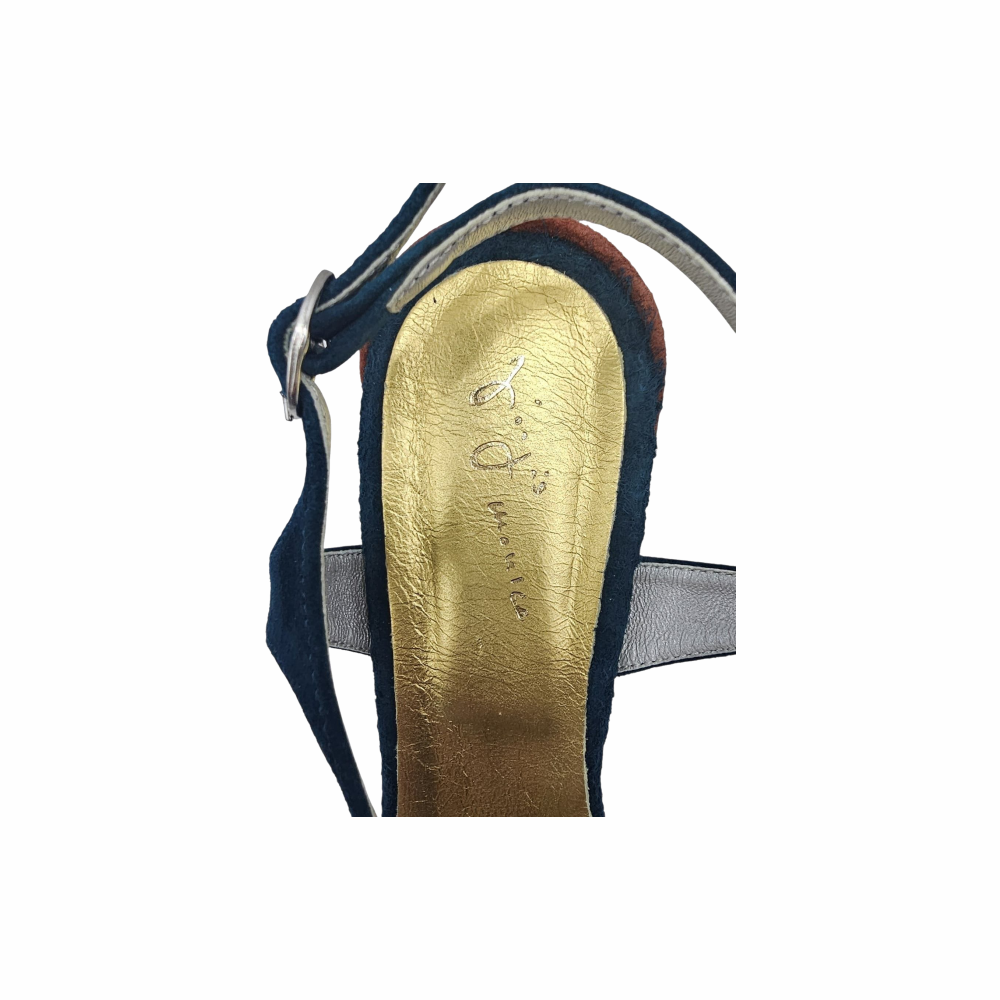 Bicolour Suede Block Heel Sandals - Giorgia Monica