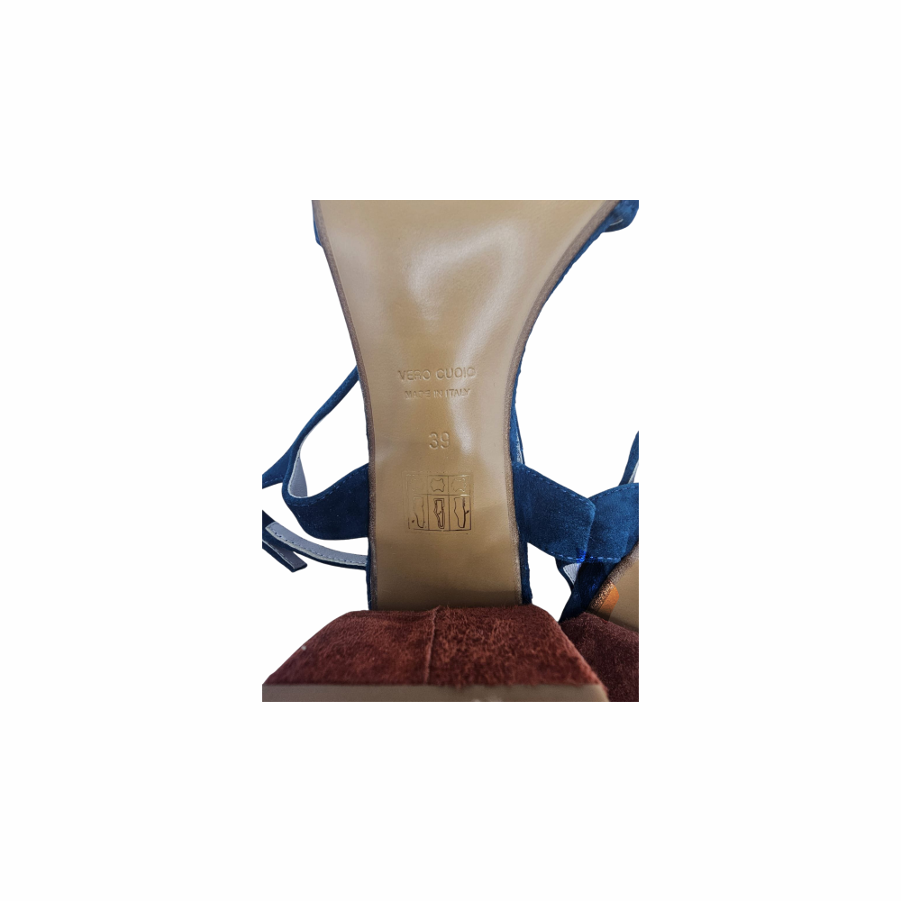 Bicolour Suede Block Heel Sandals - Giorgia Monica