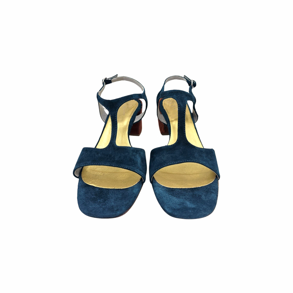 Bicolour Suede Block Heel Sandals - Giorgia Monica
