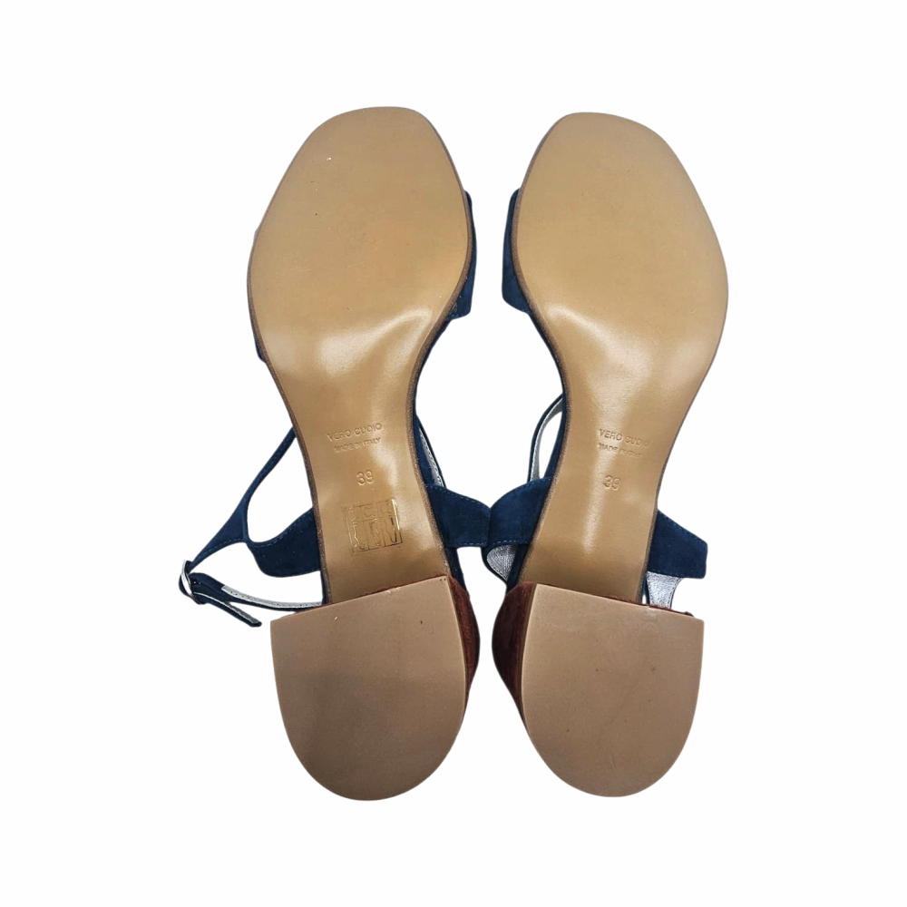 Bicolour Suede Block Heel Sandals - Giorgia Monica