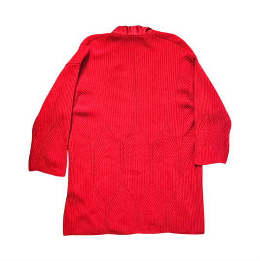 Vintage 1980s Open-Front Ribbed Knit Cardigan with Satin Trim - Gianfranco Ferré - Re:Velvet