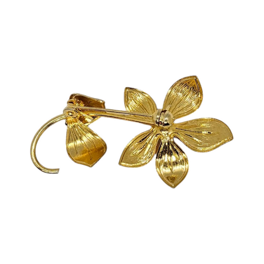 Vintage 1960s Gold Plated and Enameled Natural Coral Brooch - Re:Velvet