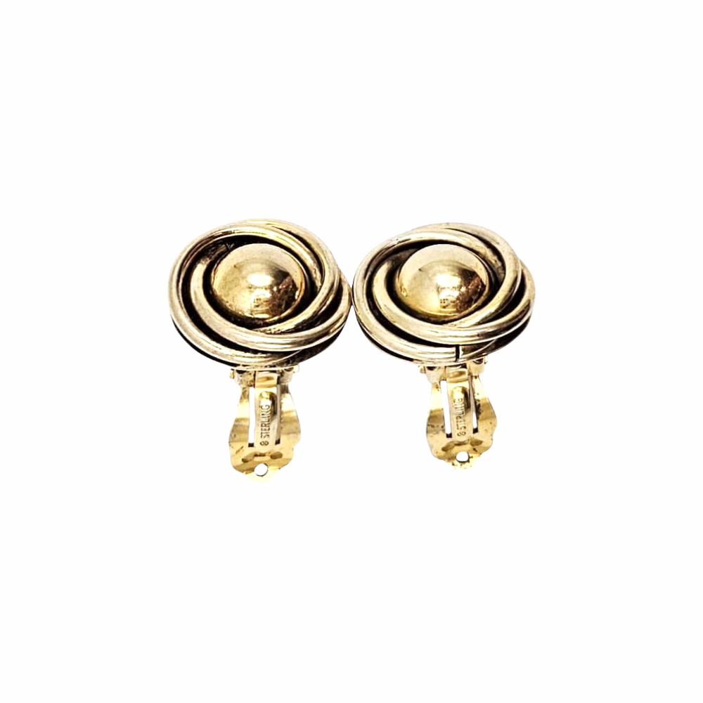 Vintage Clip-On 14ct Gold Plated Sterling Silver Dome Earrings